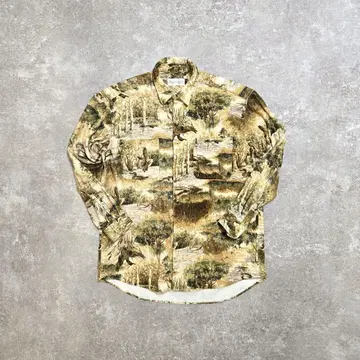 80s 올 패턴 애니멀 프린트 두꺼운 코듀로이 셔츠 일본