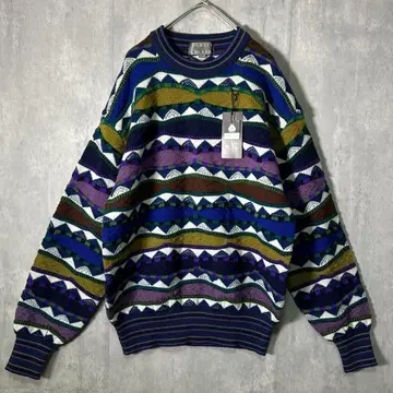 데드스탁 개성파 올 패턴 3D 니트 멀티 컬러 울 일본제