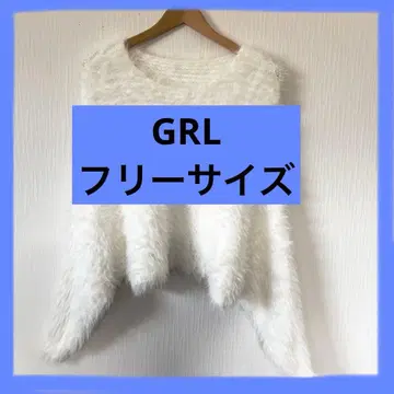 여성용 GRL 화이트 퍼 니트 스웨터 프리 사이즈