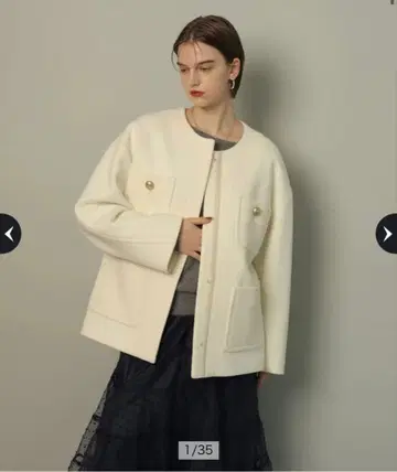 CADUNE 노카라 포켓 코트 오프화이트