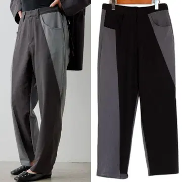 이아파피요네 사선 절개 테이퍼드 팬츠 그레이 스미스타일 SUMiSTYLE