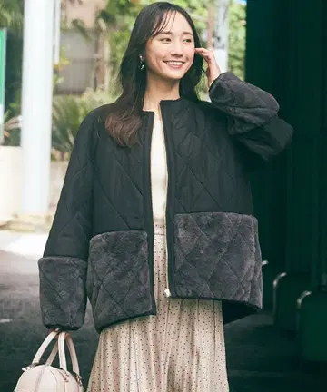 any SiS 인조 모피 콤비 퀼팅 아우터