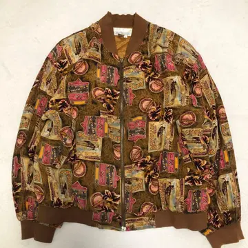 빈티지 올 패턴 실크 블루종 하와이안 아메리칸 사이즈 L 얇은 소재