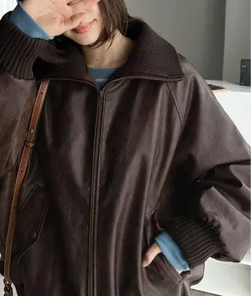 다크 브라운 가죽 오버 사이즈 자켓