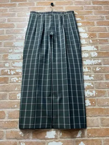 90s 슬랙스 체크 슬랙스 y2k 2턱 와이드 슬랙스 그린