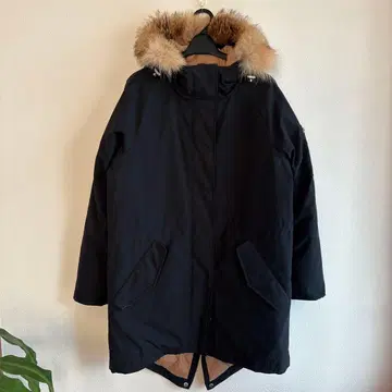 퍼 달린 롱 다운 자켓 블랙