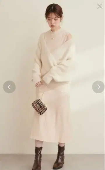 아이보리 니트 가디건 세트 원피스