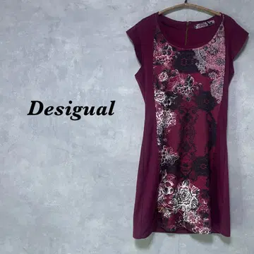 데시구알 미니 원피스 레이스 꽃무늬 백 지퍼 보르도 S 4236