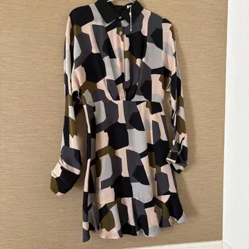 PAUL & JOE 실크 기하학 패턴 셔츠 원피스 36