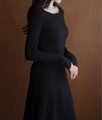 블랙 롱 니트 원피스 긴팔