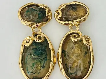 이탈리아제 골드 x 유리풍 마블 빅 사이즈 귀찌 빈티지