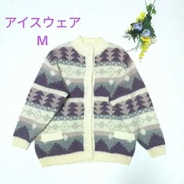 아이슬란드제 빈티지 기하학 패턴 니트 가디건 긴팔 옅은 색감