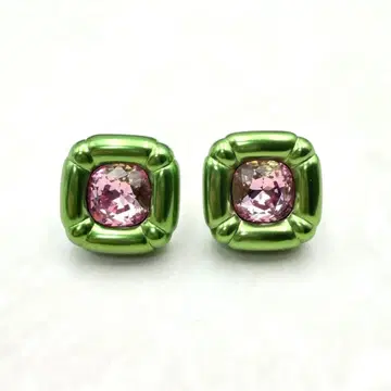 새상품급 SWAROVSKI 귀걸이 크리스탈 핑크 그린 스퀘어 레어템