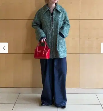 Ray BEAMS 트위드 지퍼 하프 코트 GREEN / 사이즈 0