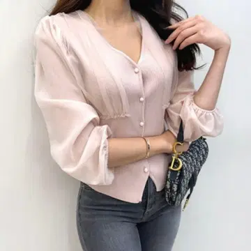 쉬폰 슬리브 V넥 상의