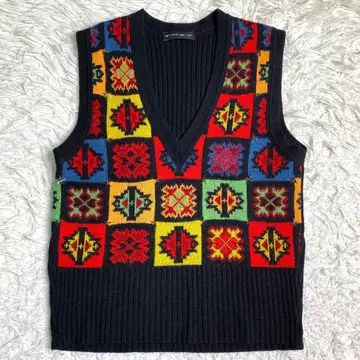 새상품급 Etro 니트 슬리브리스 캐시미어 스터드 별 올 패턴 M 울