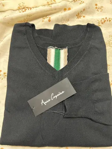 Anne Coquine 블랙 V넥 스웨터 3L 앙코키뉴 빅 사이즈