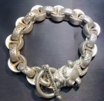 묵직한 빈티지 불독 체인 팔찌 실버925 각인 있음