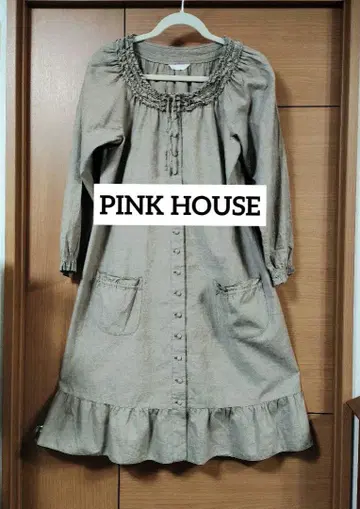 PINK HOUSE 핑크하우스 피코 프릴 리본 셔츠 원피스