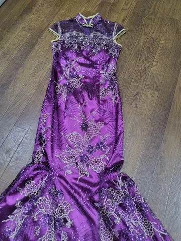 차이나 드레스 머메이드 라인 퍼플 스팽글