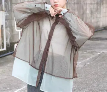 새상품급! KBF 비침 긴팔 셔츠 레이어드 시어 셔츠 브라운 x 민트