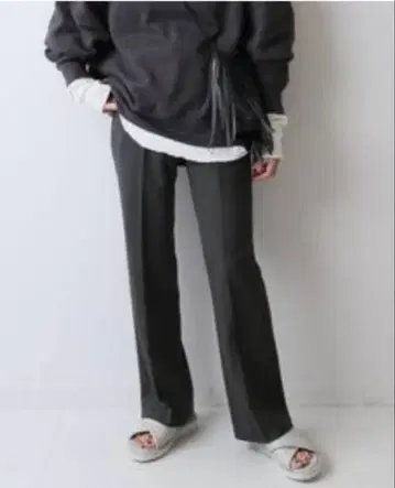 택없는 새상품 프레임워크 강연 울 세미 플레어 팬츠 그레이 36