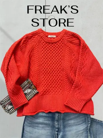 Freak's store 오렌지 케이블 니트 오버 사이즈 스웨터