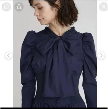 CELFORD 코르셋 리브 플리츠 원피스 포멀 네이비 리본