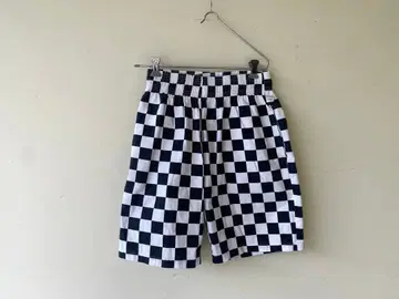 cookman 쿠쿠 체커 패턴 하프 팬츠 숏 화이트 블랙 L