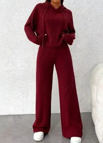 버건디 리브 셋업