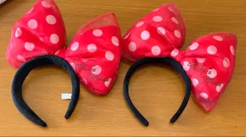 디즈니 미니 리본 머리띠 빨간색 도트 무늬