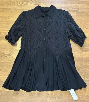 블랙 레이스 반팔 셔츠 블라우스