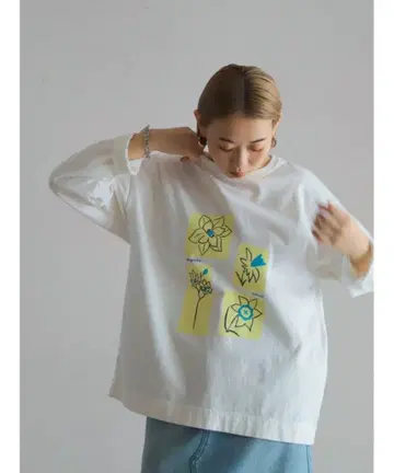 [ 미사용 ] FIL DE FER 스프링 플라워 프린트 롱 TEE