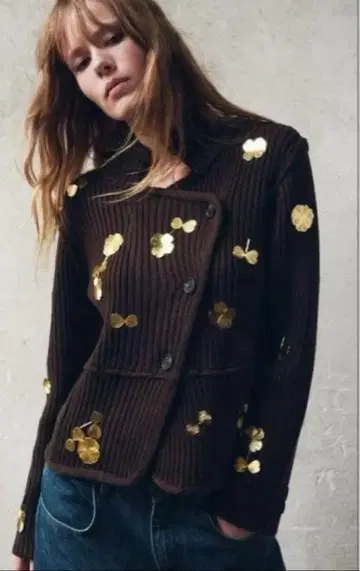 ZARA 골드 플라워 니트 가디건