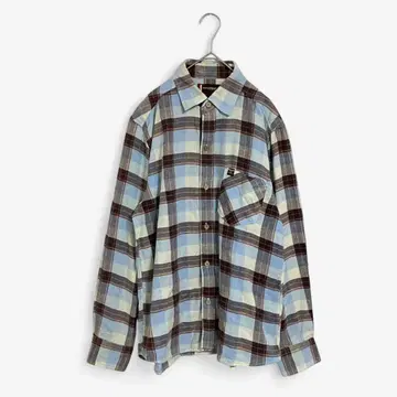 T526 타운 & 컨트리 체크 셔츠 긴팔 블루 코튼