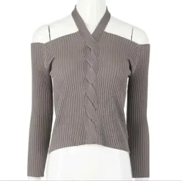 2WAY 오프숄더 리브 상의 그레이 베이지 오프숄더