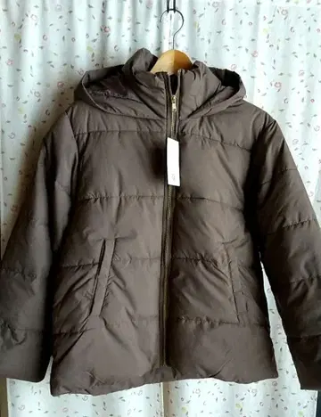 브라운 후드 부착 패딩 자켓