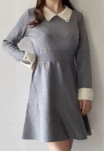 NOMAE 페더 카라 니트 원피스 그레이