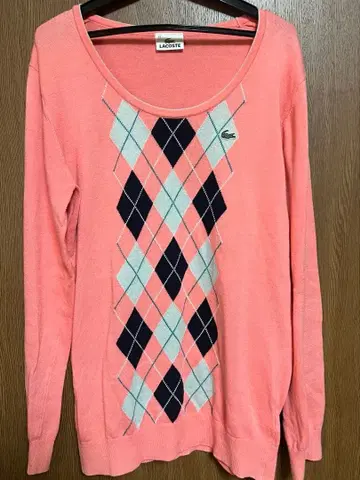 LACOSTE 핑크 아가일 니트 스웨터 42