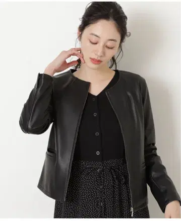 NATURALBEAUTYBASIC 인조 가죽 블루종 노카라 블랙