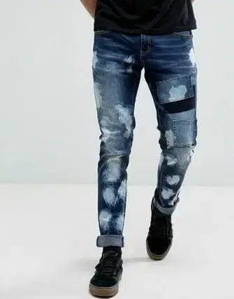 다크 블루 패치워크 스트레이트 데님