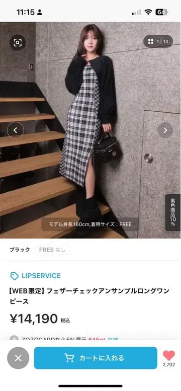 LIPSERVICE 페더 체크 앙상블 롱 원피스