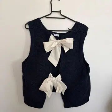 네이비 니트 베스트 리본 포함 프리 사이즈