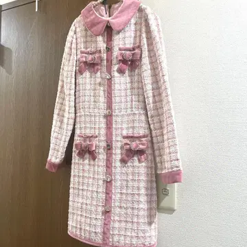 Swankiss 트위드 원피스 핑크 프리 사이즈