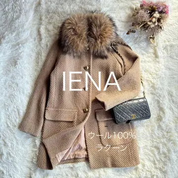 IENA 이에나 롱 코트 울 100% S 리얼 라쿤 2way