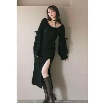 ANDMARY 엘르 리본 니트 드레스