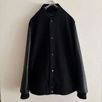 GRN 소매 소가죽 카우 레더 x 울 바시티 자켓 Sz.2 블랙