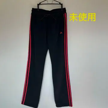 [ 미사용 ] adidas 저지 하의 블랙/레드 사이드 스트라이프