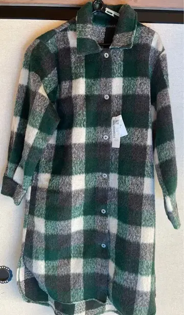 SHOPLIST 그린 체크 무늬 롱 코트