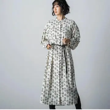 LAUTREAMONT 기하학 패턴 긴팔 롱 원피스 로트레아몽